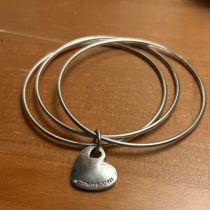 Tiffany & Co. Triple Bangle Bracelet w/ Heart Charm